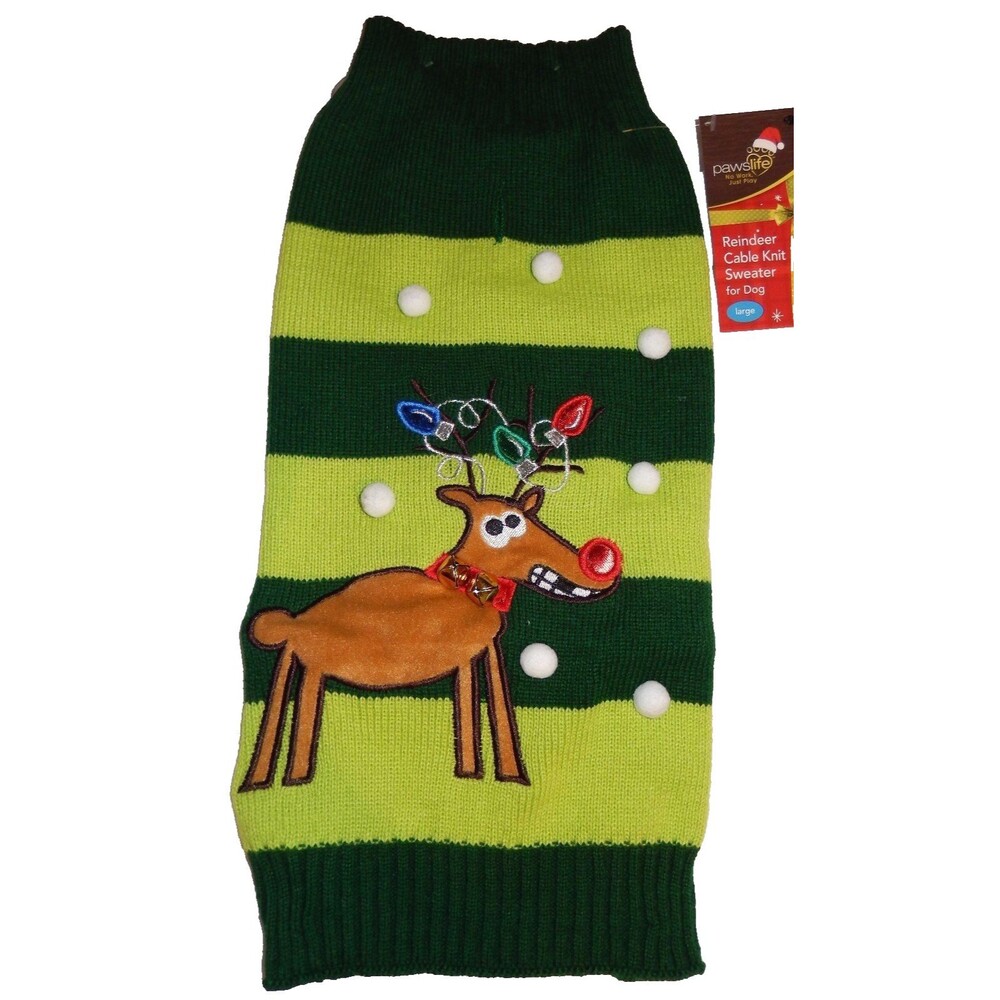 Pawslife Dog's Christmas Sweater Large (19-24") Reindeer Jingle Bells